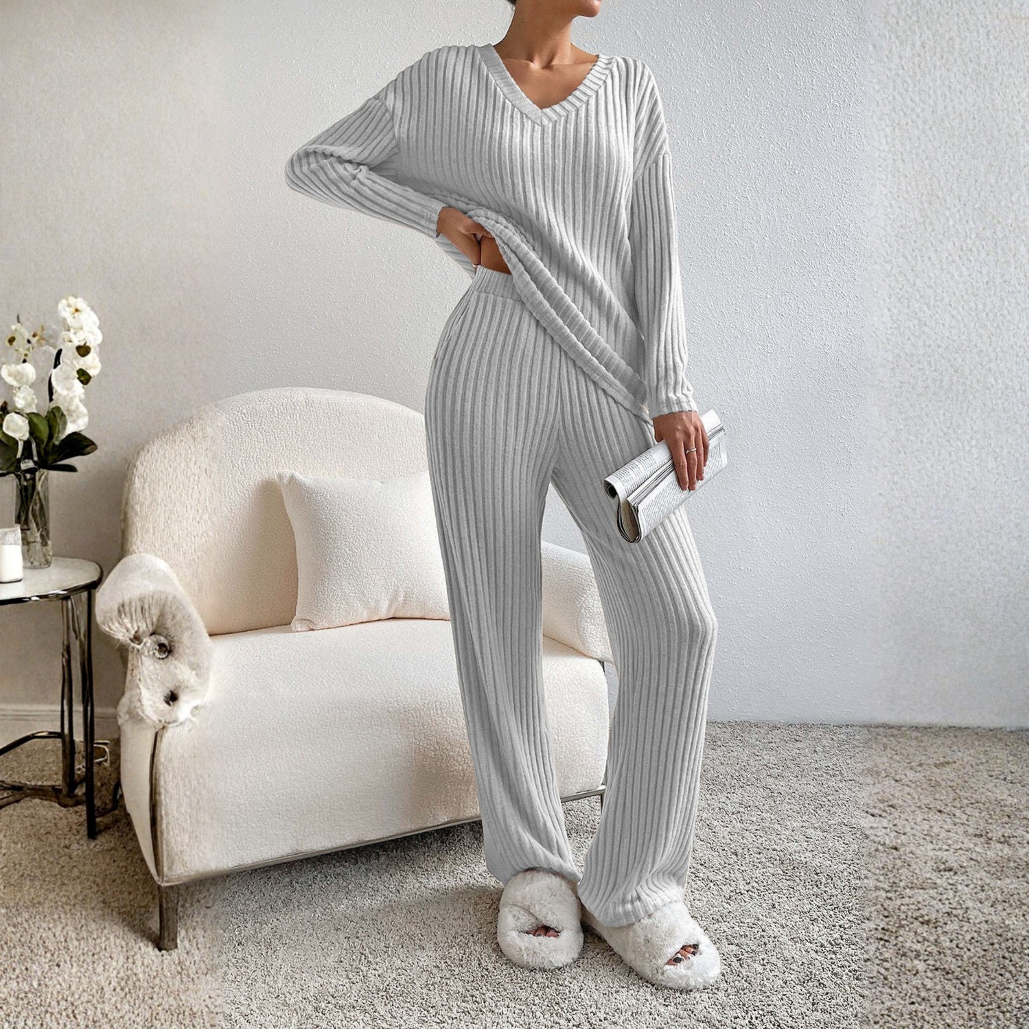 ENLINST - Long Sleeve V-Neck Top