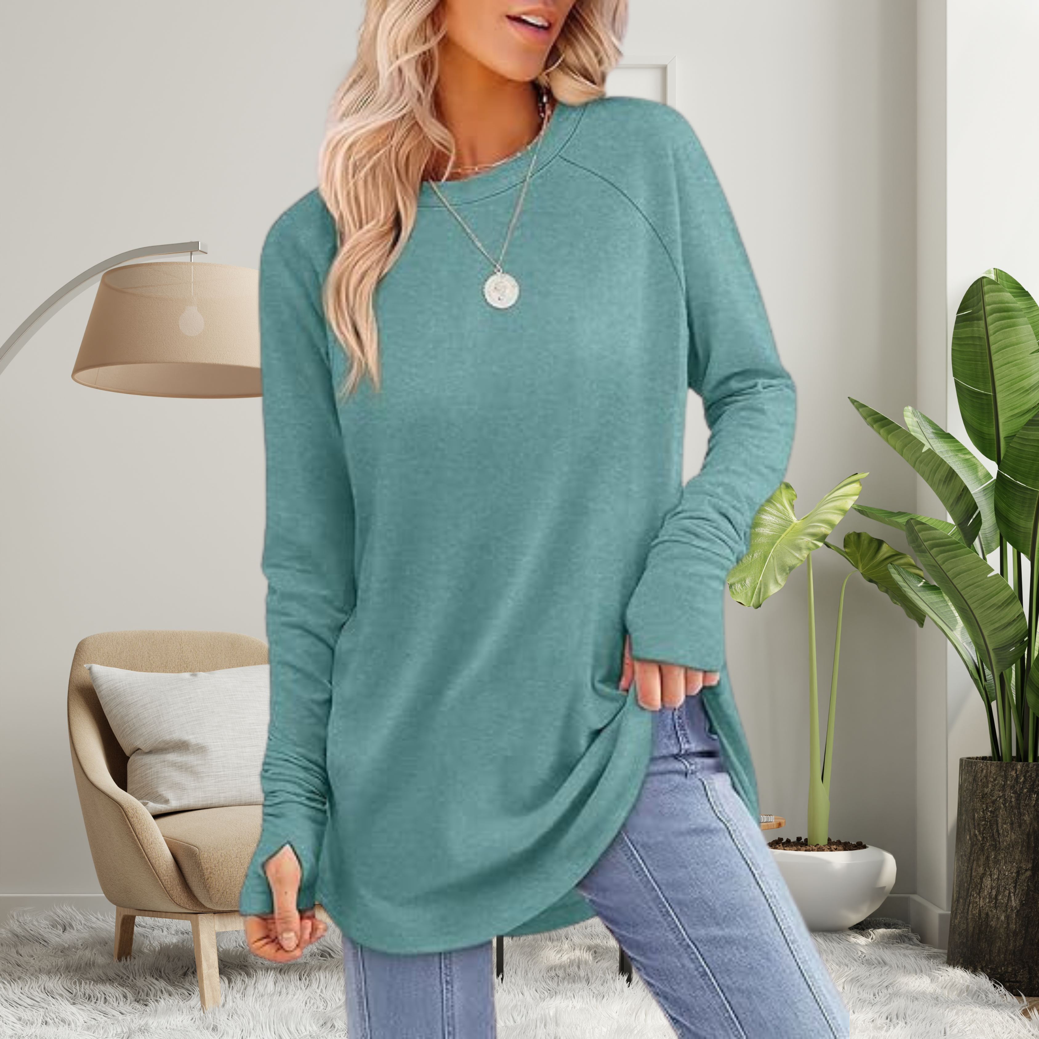 Stellan - Casual Long Sleeve Thumb Hole Top
