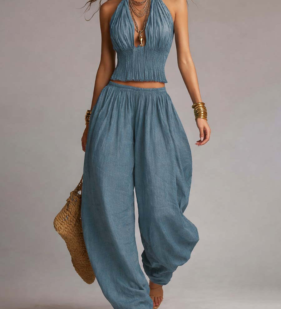 Danna - Halter Top & Harem Pants Set