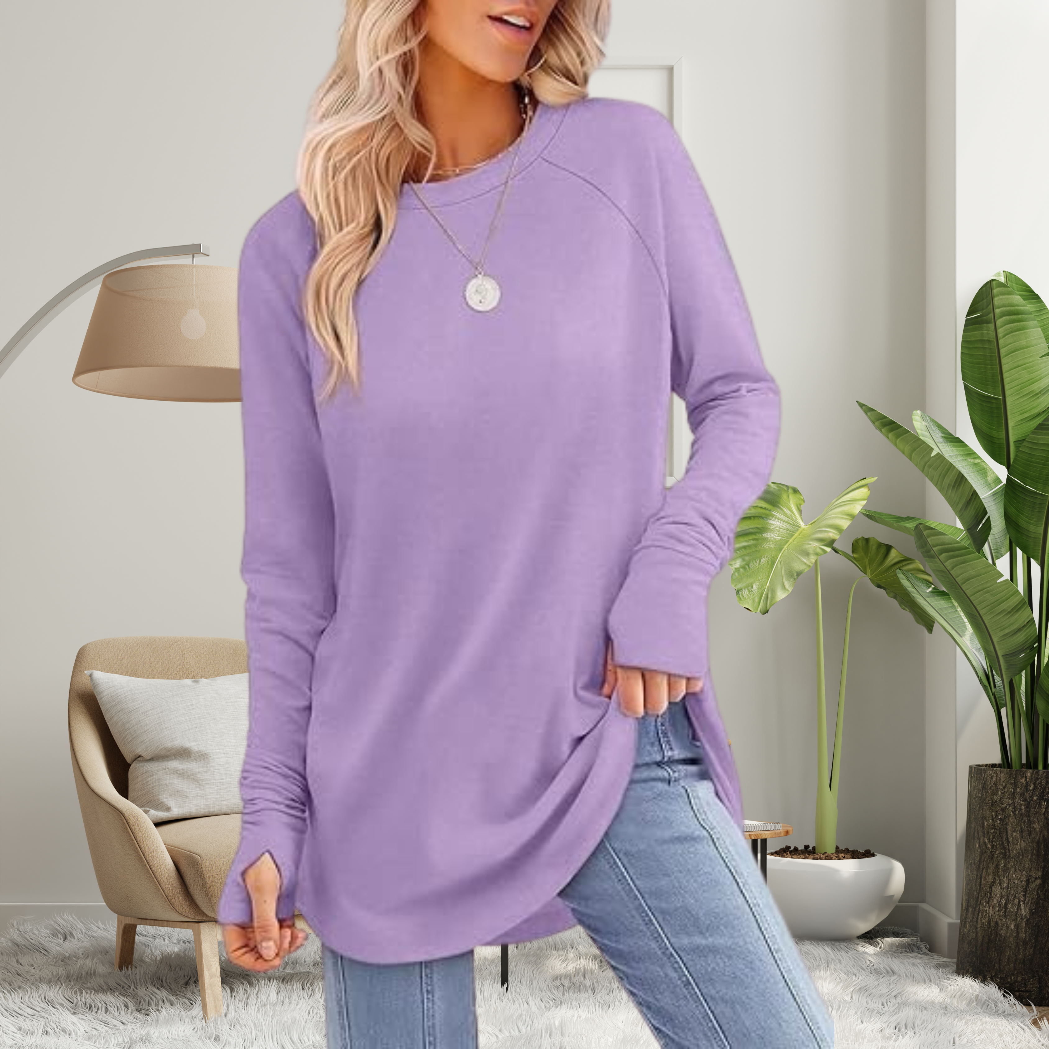 Stellan - Casual Long Sleeve Thumb Hole Top
