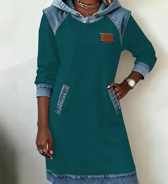 Lunariae – Casual Contrast Hoodie Dress
