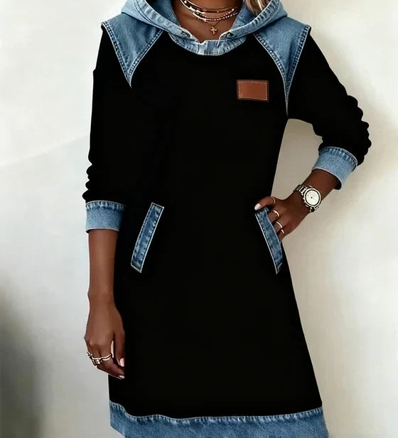 Lunariae – Casual Contrast Hoodie Dress