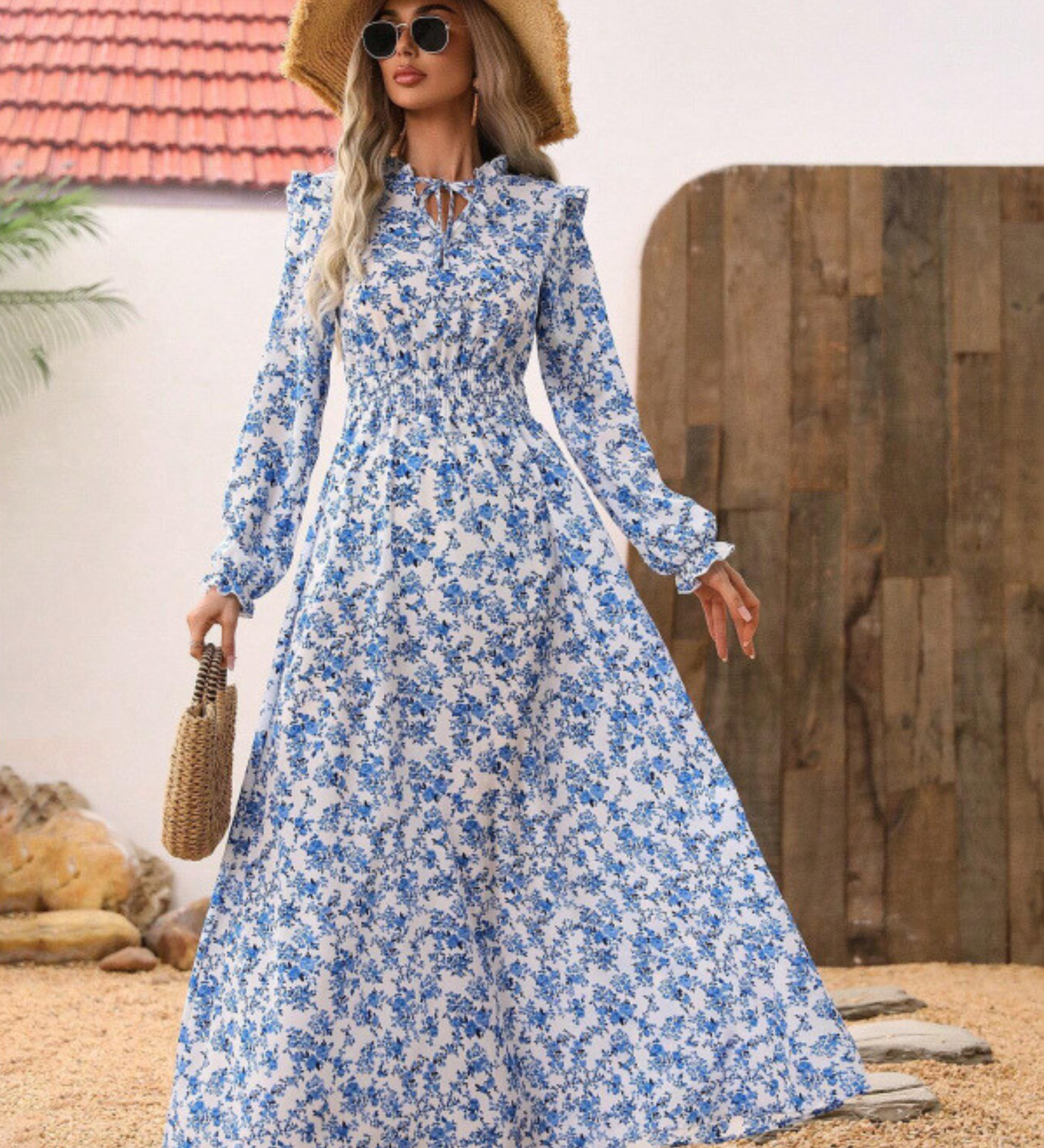 MOREN™ - Elegant Long Sleeve Floral Print A-Line Dress