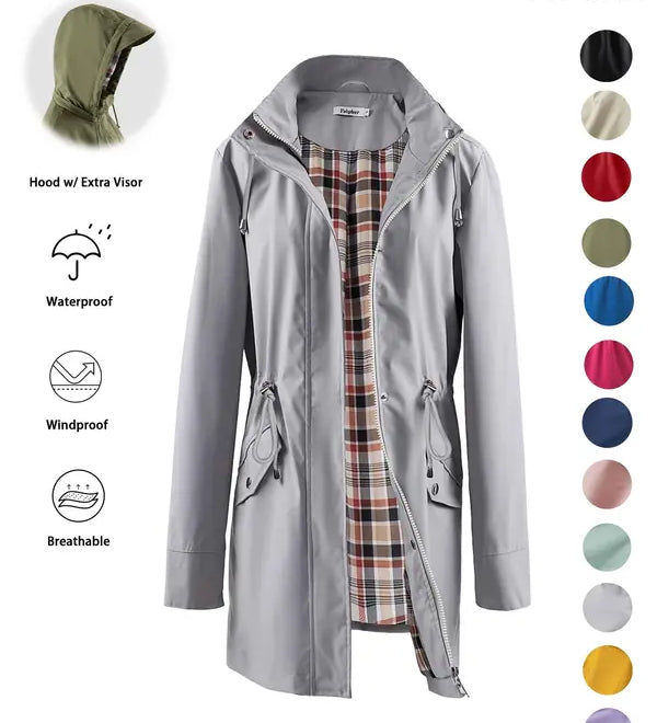QING™ - Casual Drawstring Zip Up Hooded Trench Coat