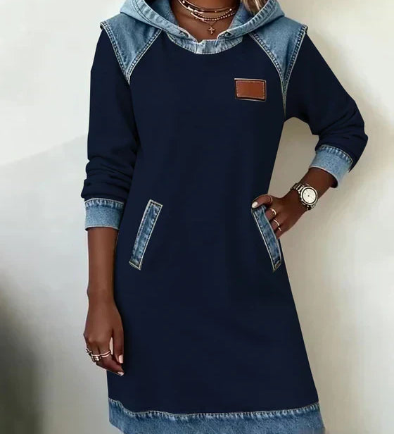 Lunariae – Casual Contrast Hoodie Dress