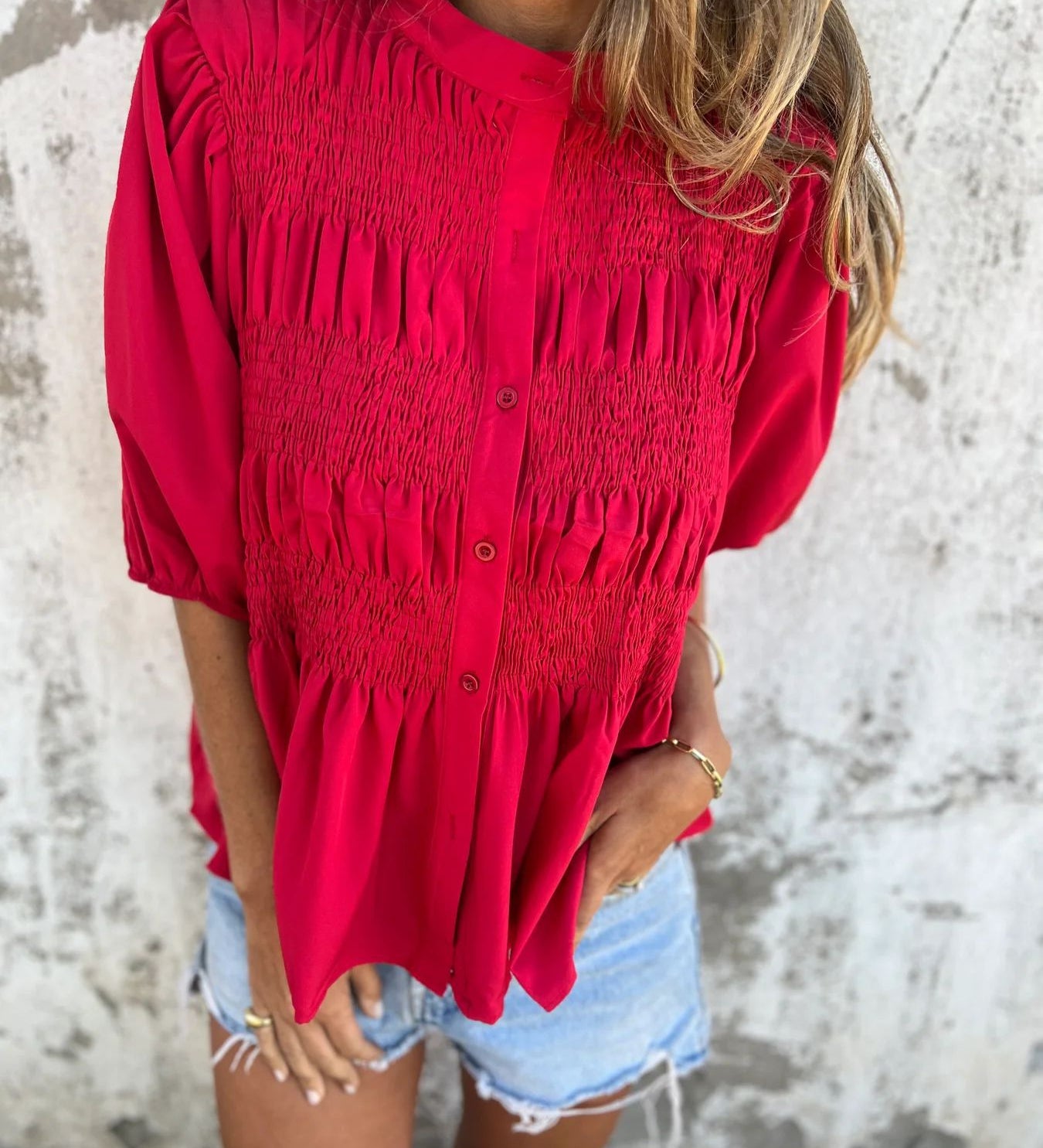Eliza - Pleated Button-Up Blouse