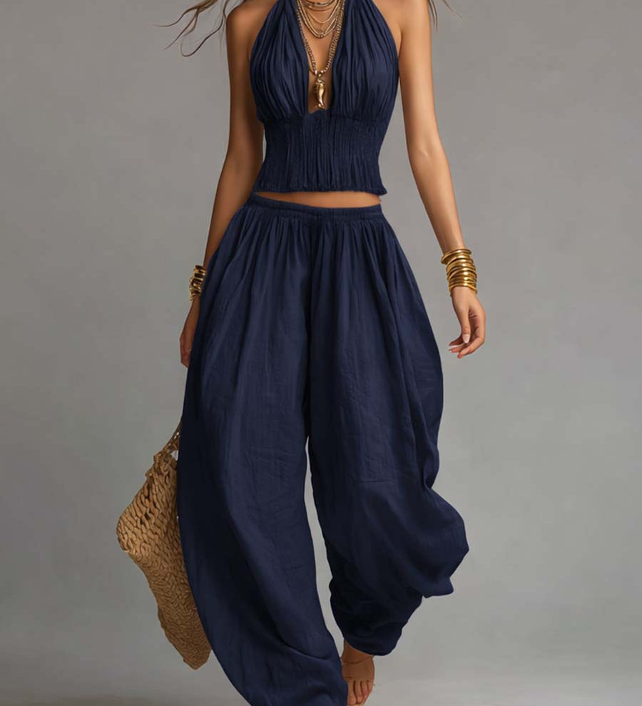 Danna - Halter Top & Harem Pants Set