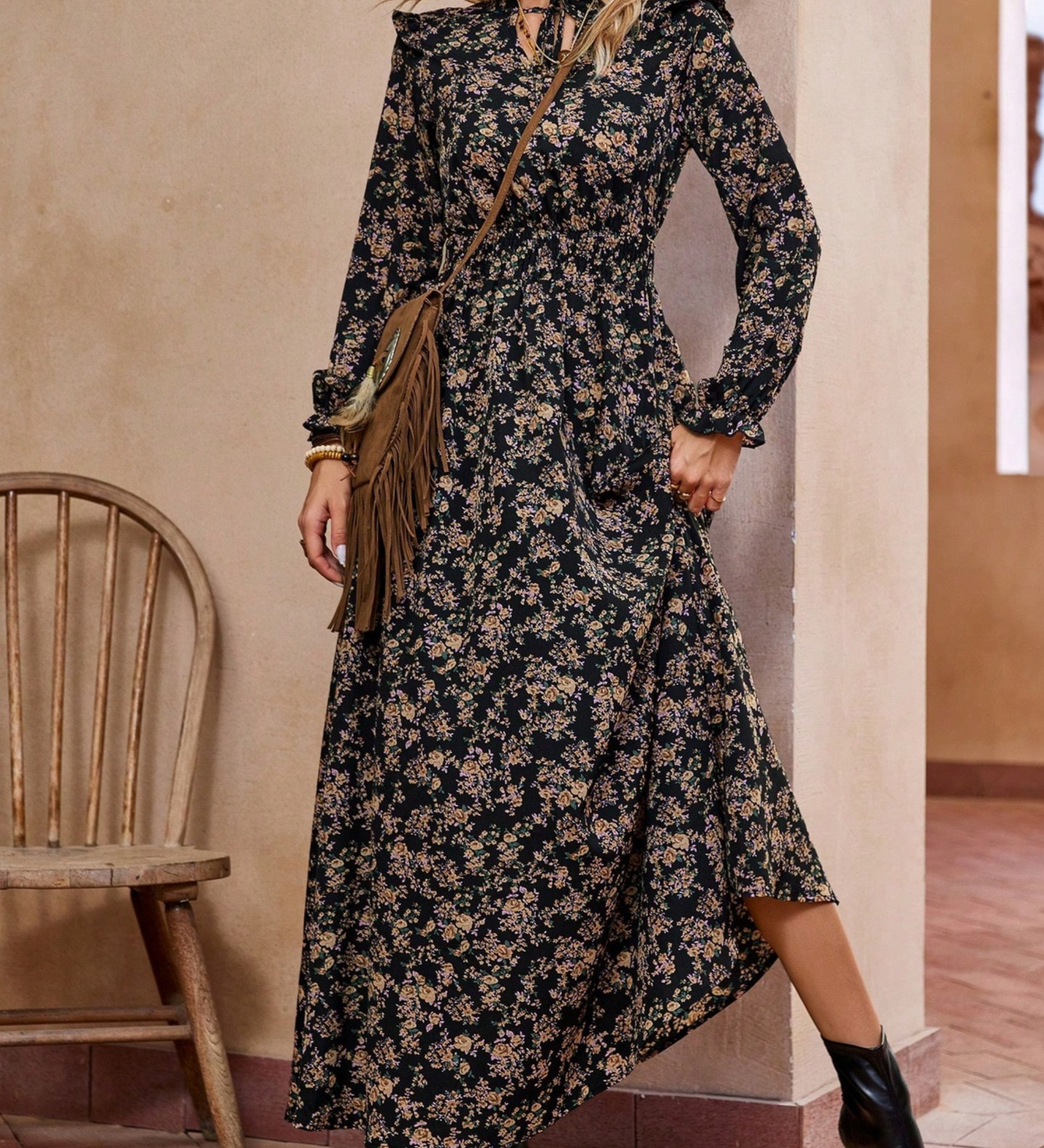 MOREN™ - Elegant Long Sleeve Floral Print A-Line Dress