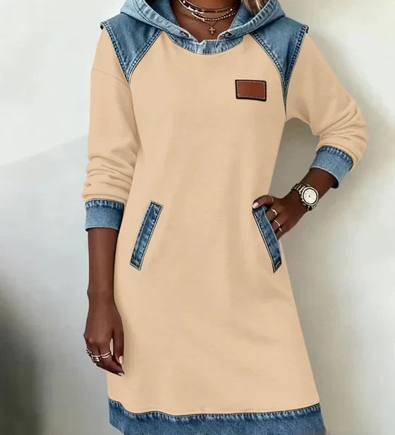 Lunariae – Casual Contrast Hoodie Dress