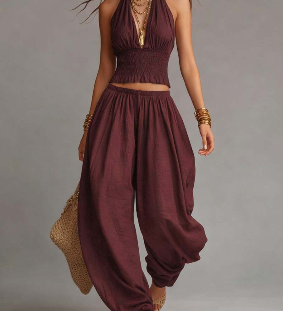 Danna - Halter Top & Harem Pants Set