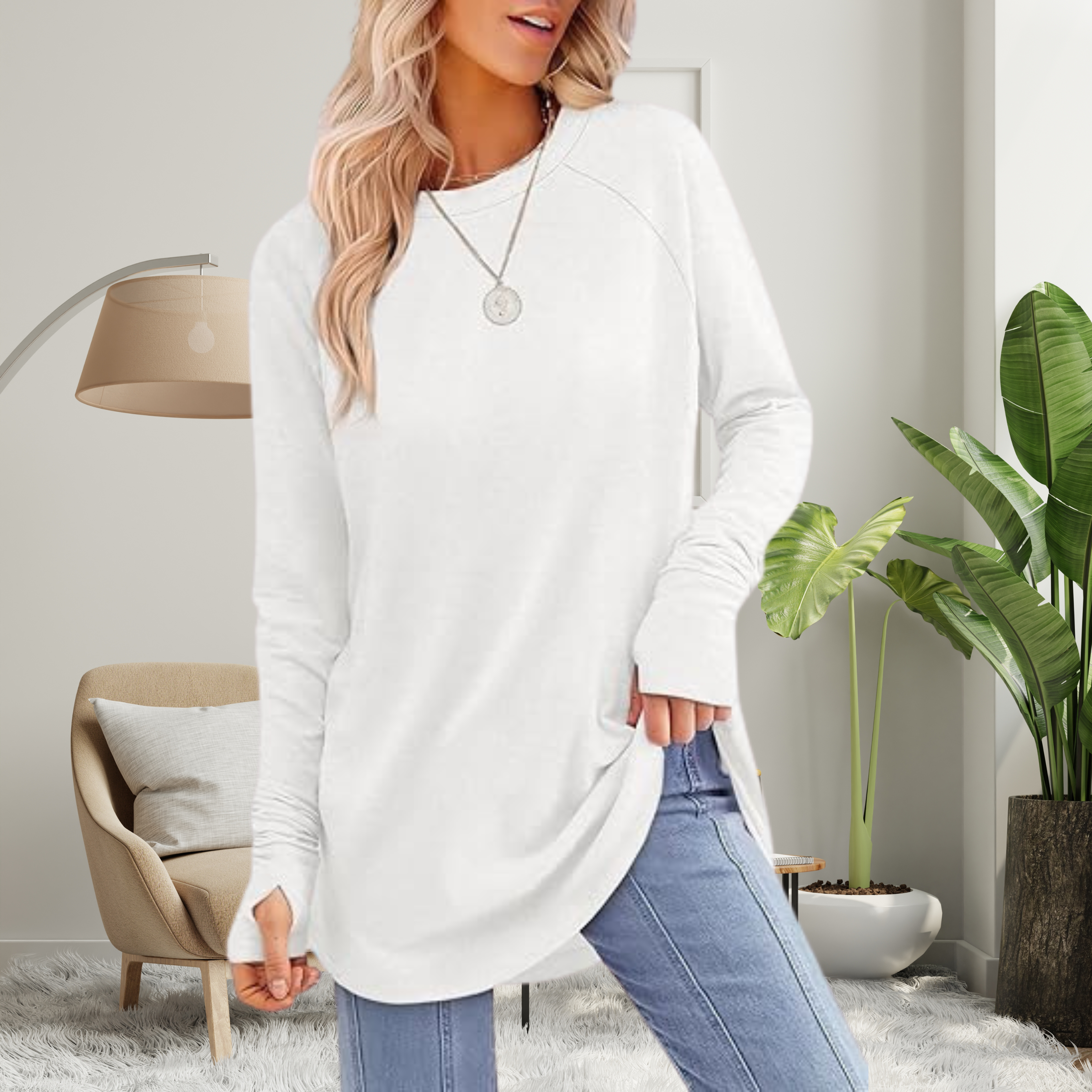 Stellan - Casual Long Sleeve Thumb Hole Top
