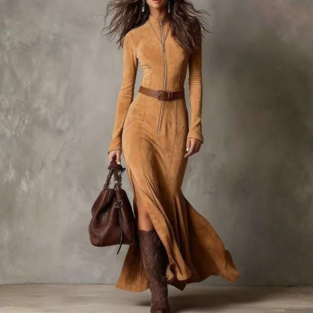Lunori | Alessia Long Suede Dress