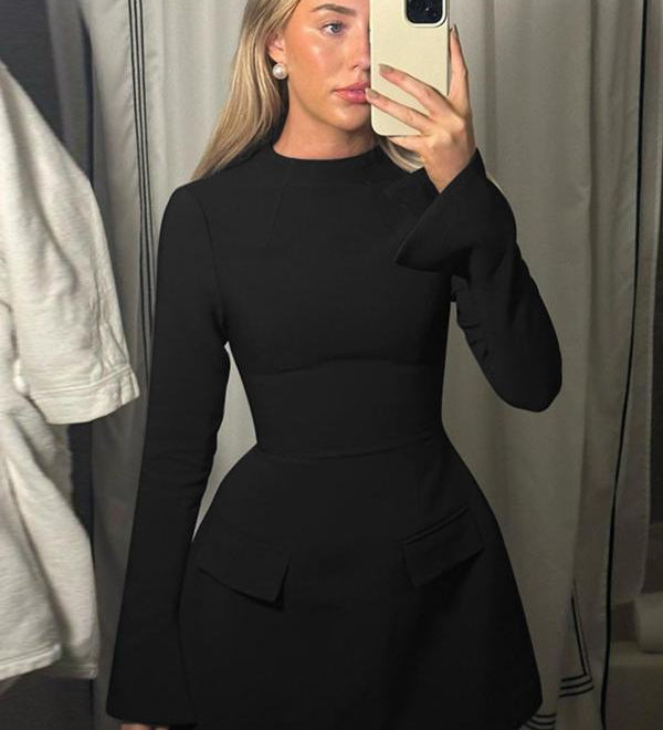 HAZELT - Chic A-Line Dress with Stand