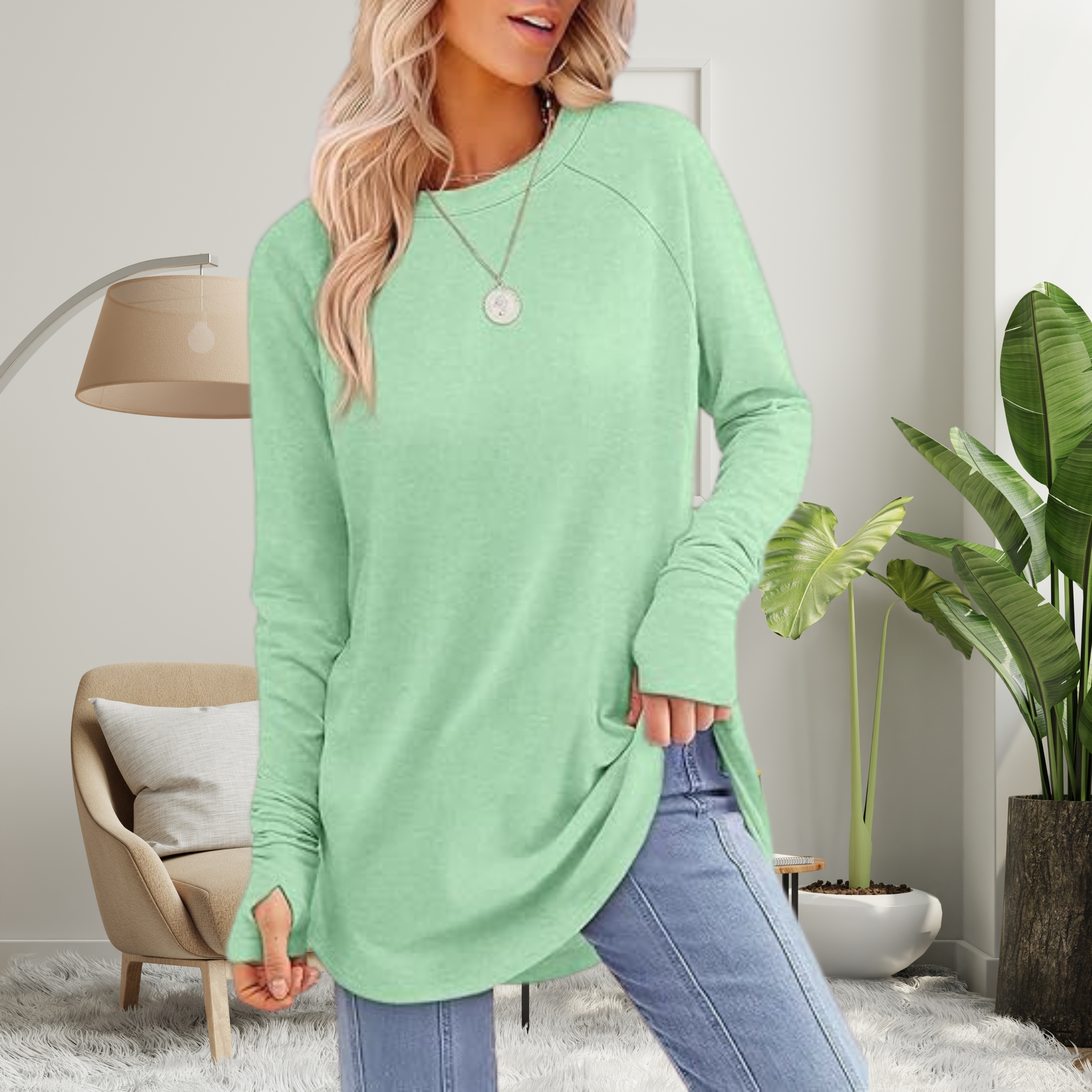 Stellan - Casual Long Sleeve Thumb Hole Top