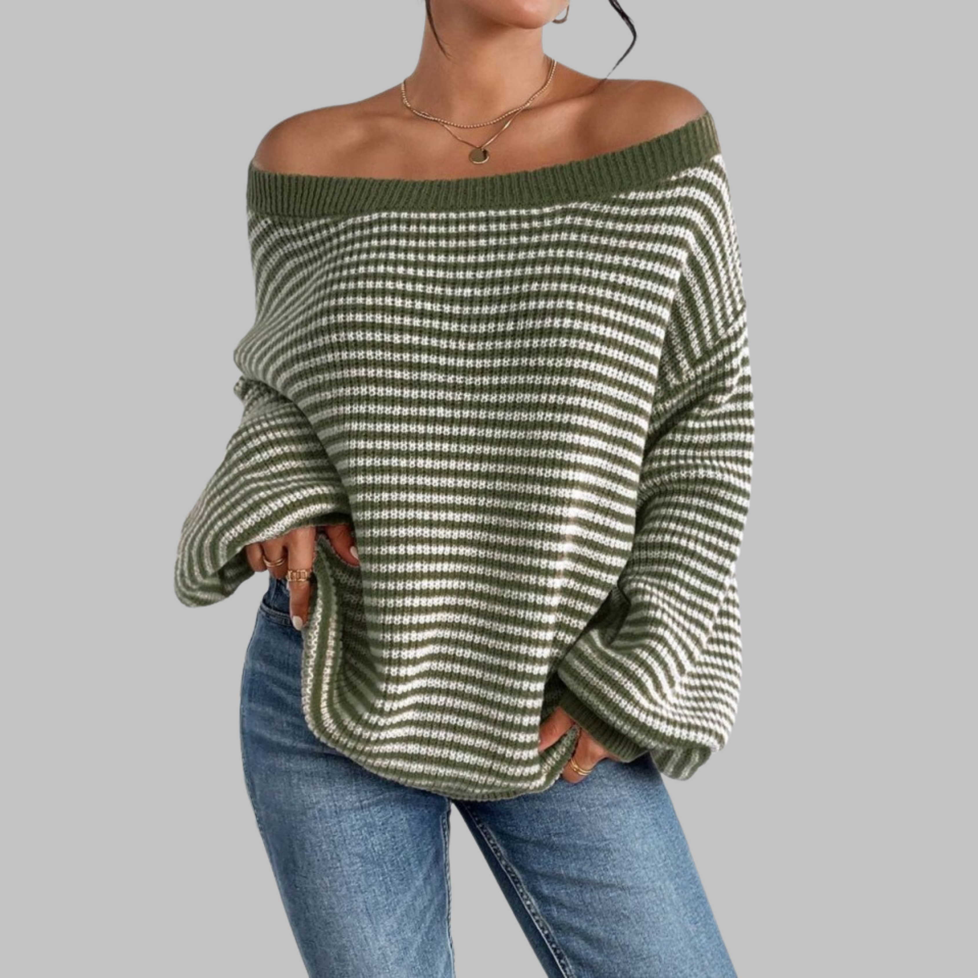 POSHIKO™ - Casual Striped Drop Shoulder Long Sleeve Sweater
