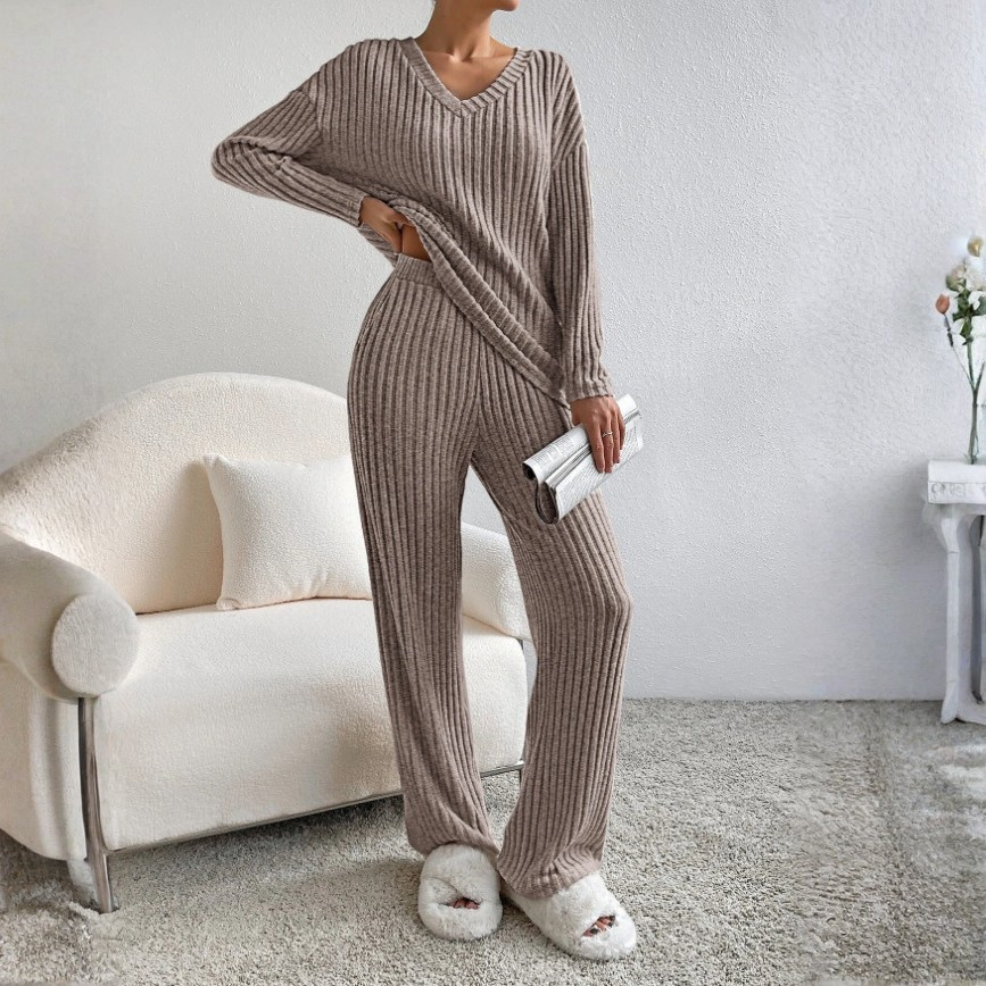ENLINST - Long Sleeve V-Neck Top