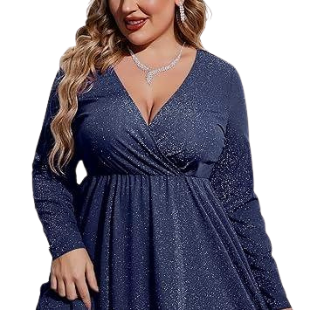 MATHILDET - Plus Size Glitter V-Neck Ruffle