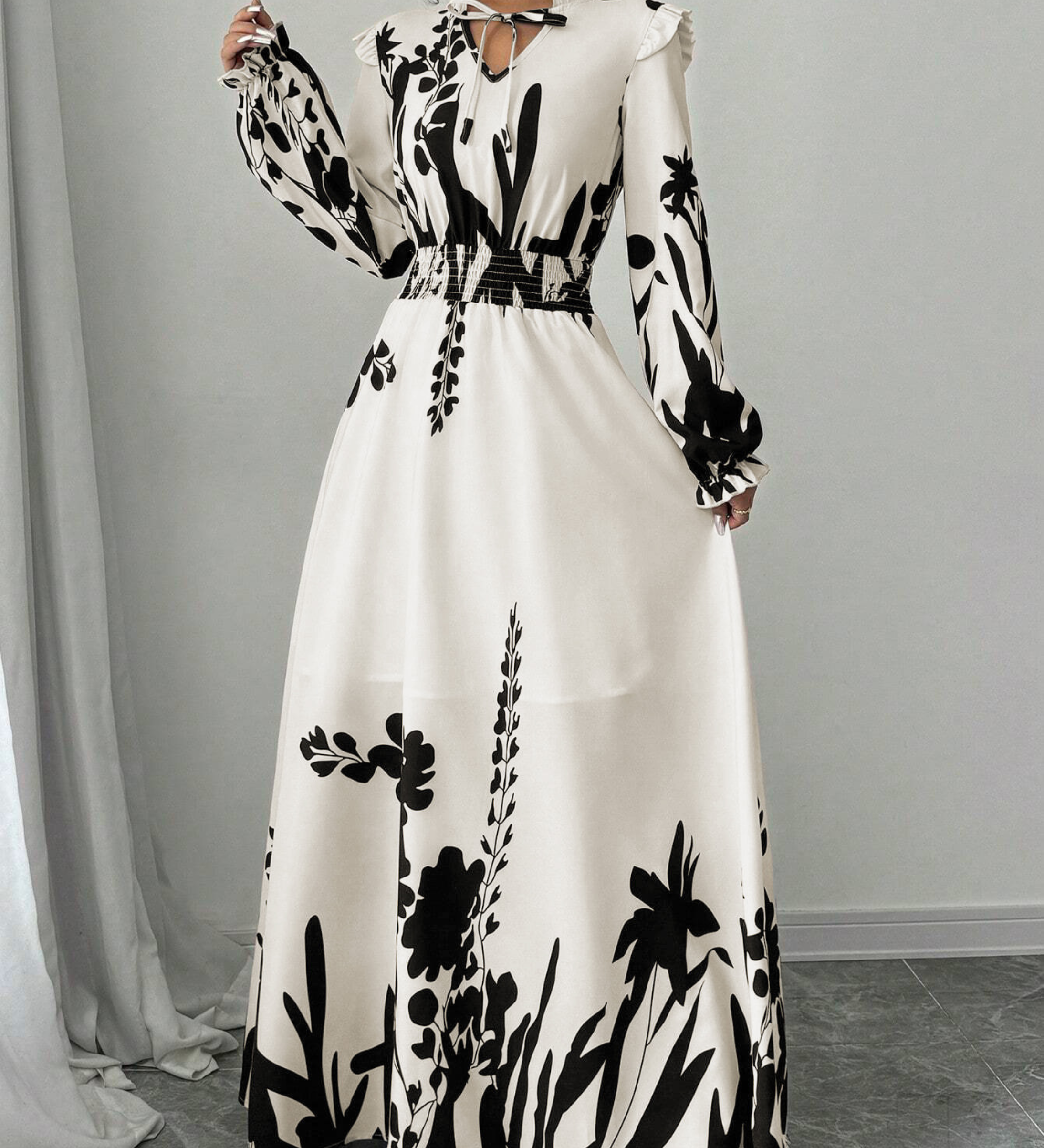 MOREN™ - Elegant Long Sleeve Floral Print A-Line Dress
