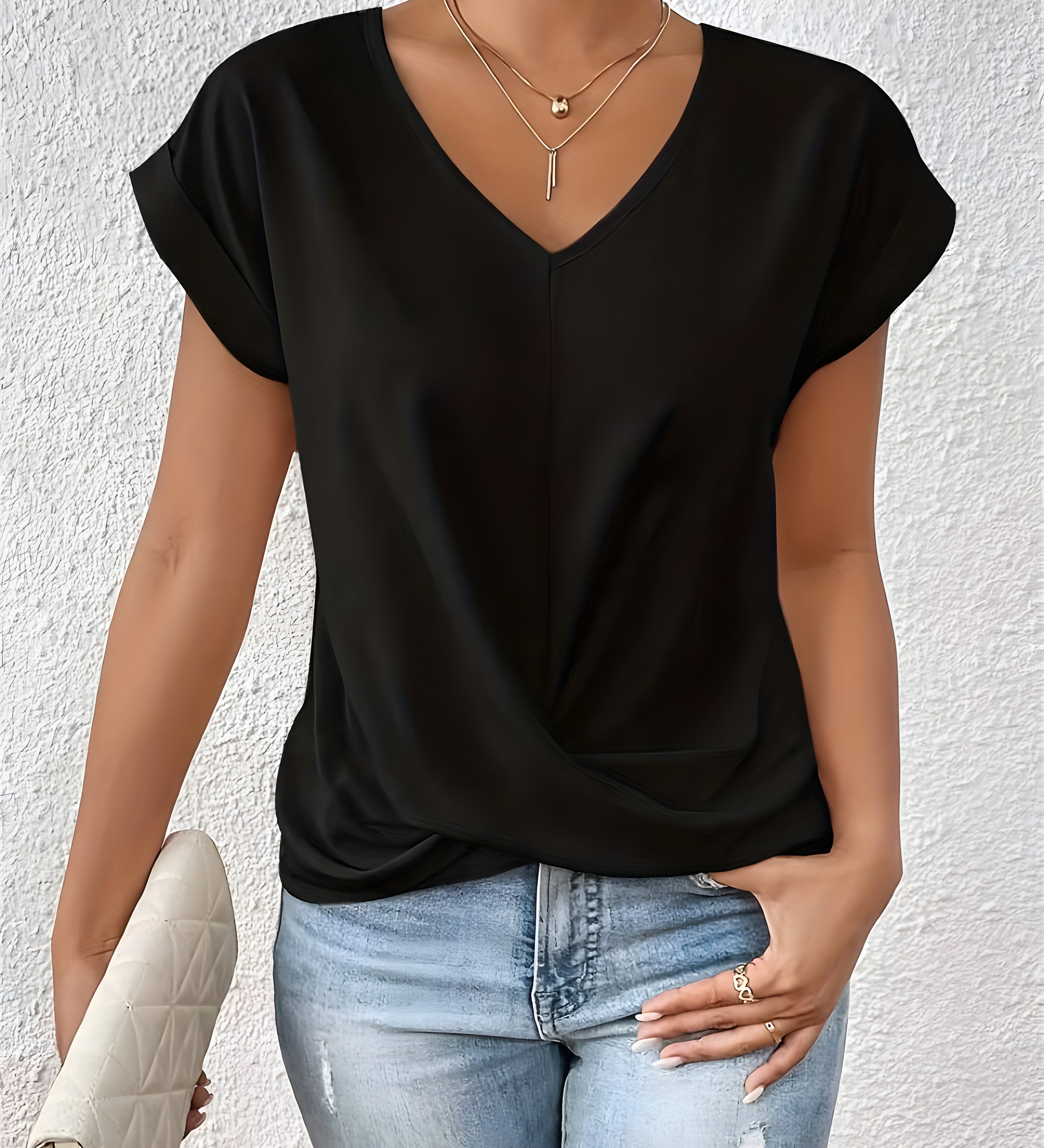 Meika - Classic Twist Detail V-Neck Top