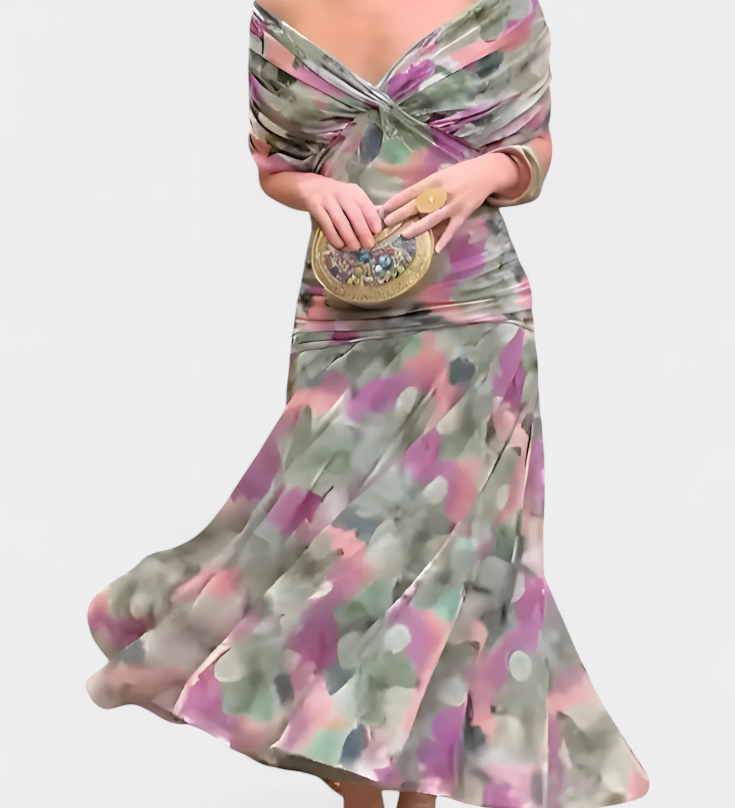 Alondra Long Floral Dress with V-Neck