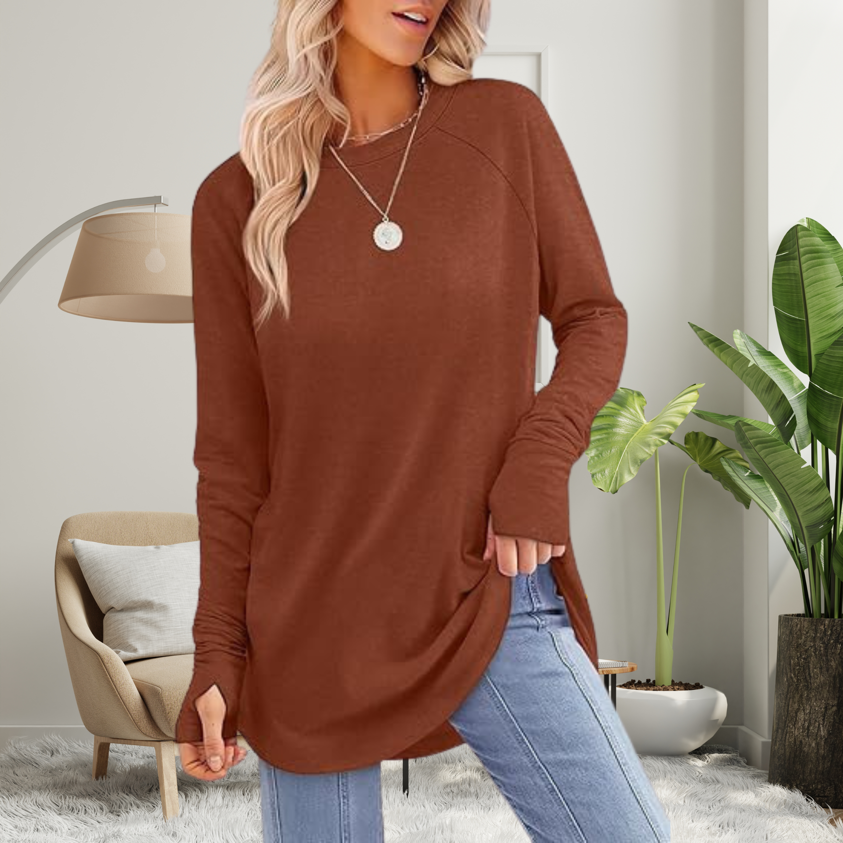 Stellan - Casual Long Sleeve Thumb Hole Top