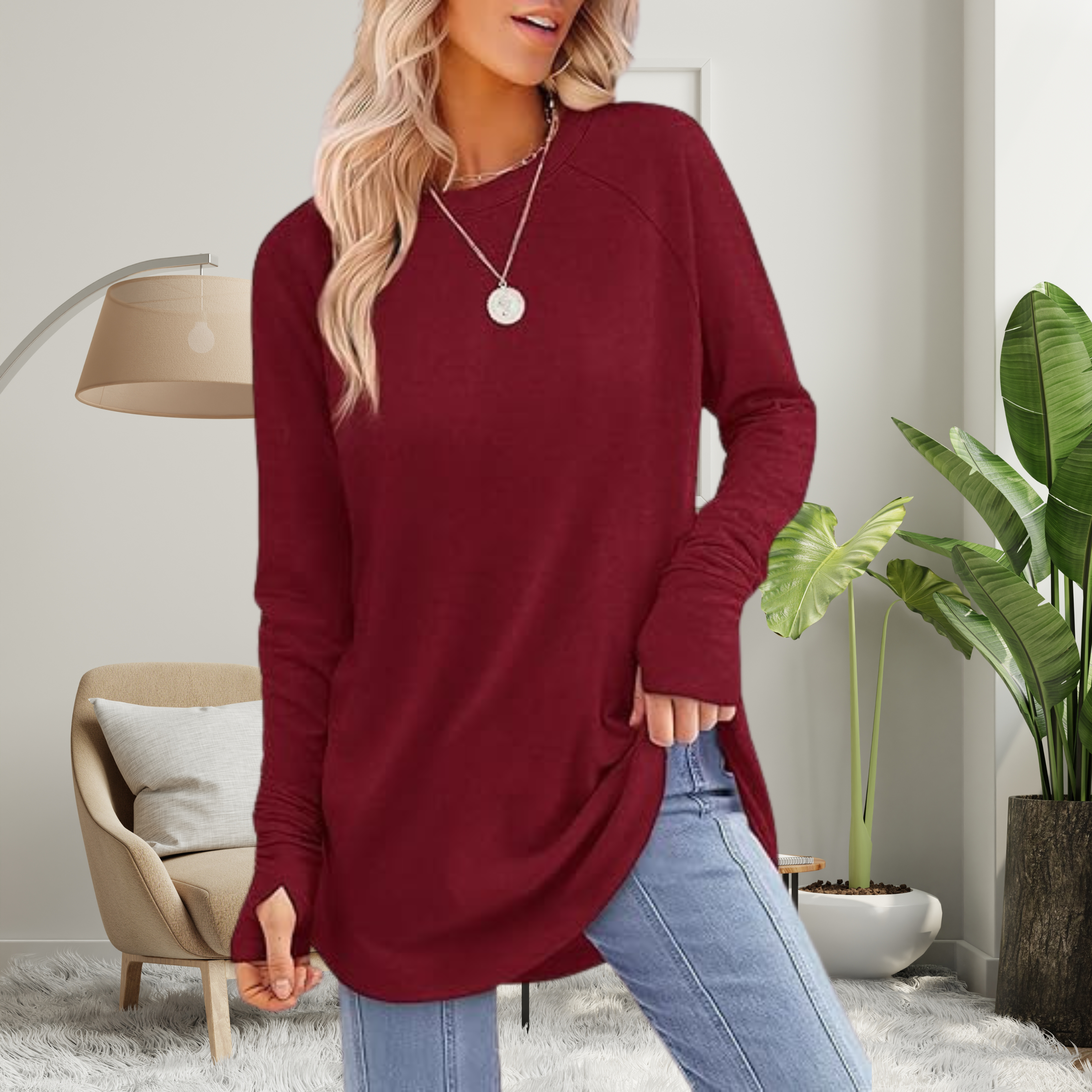 Stellan - Casual Long Sleeve Thumb Hole Top
