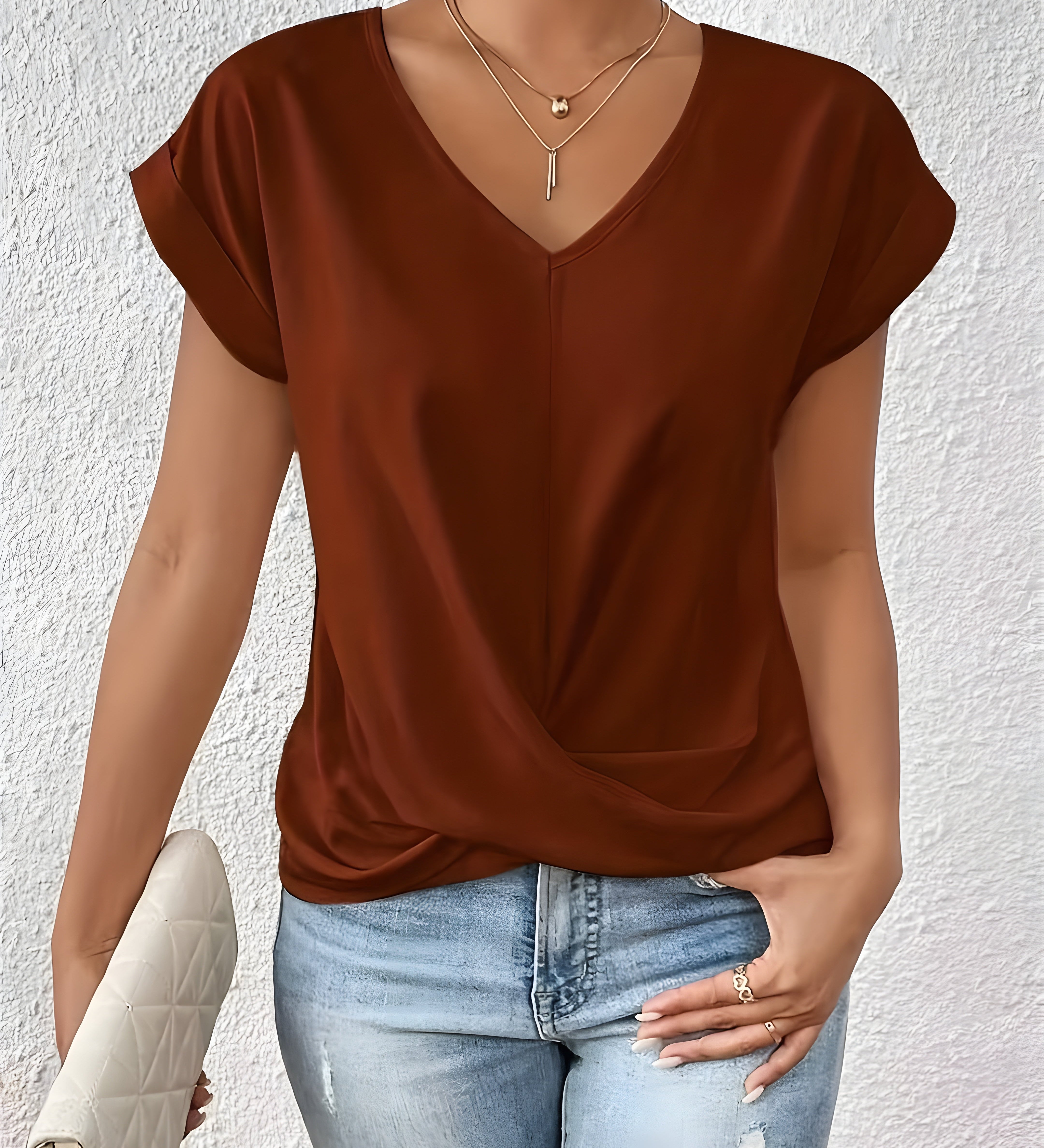Meika - Classic Twist Detail V-Neck Top