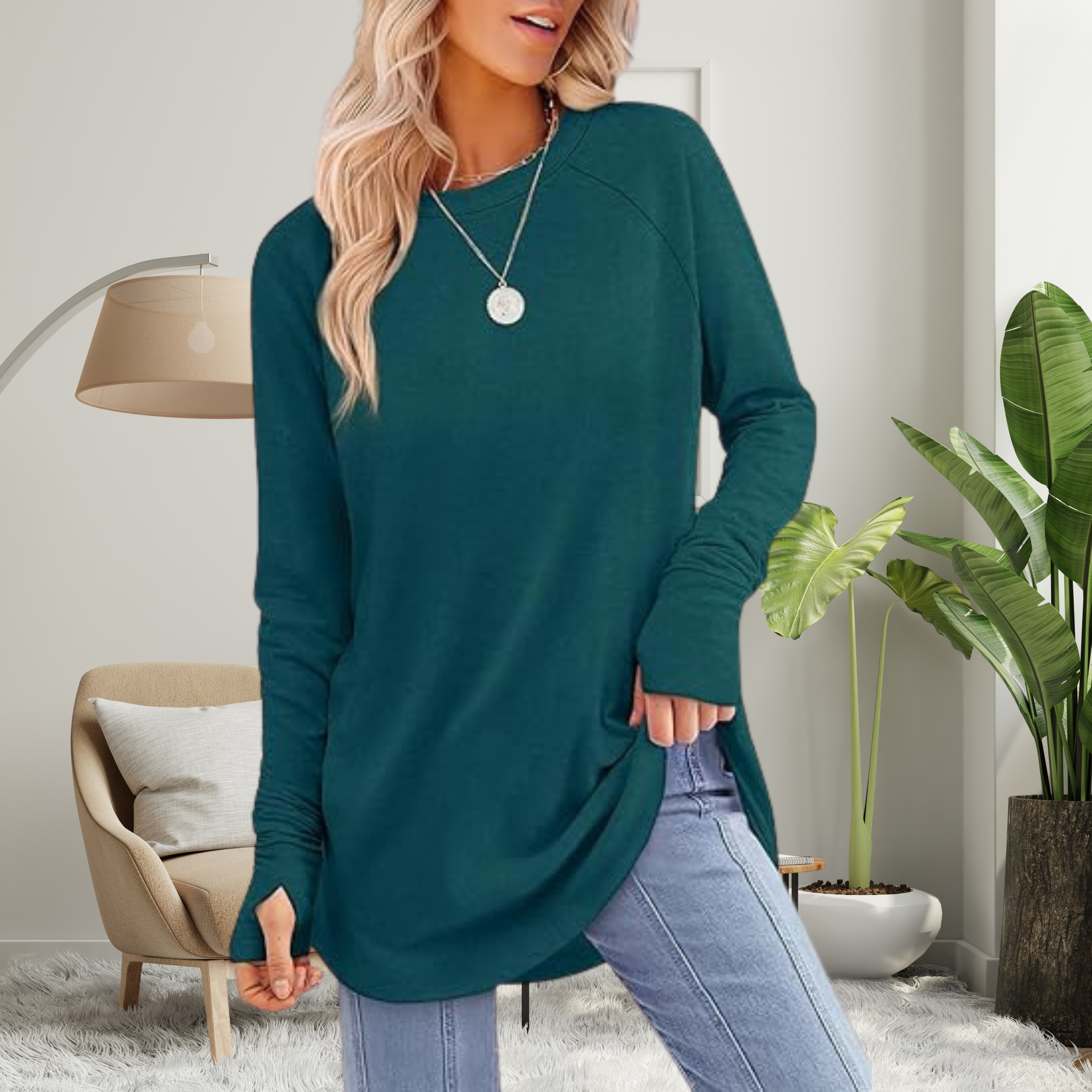 Stellan - Casual Long Sleeve Thumb Hole Top