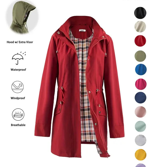 QING™ - Casual Drawstring Zip Up Hooded Trench Coat