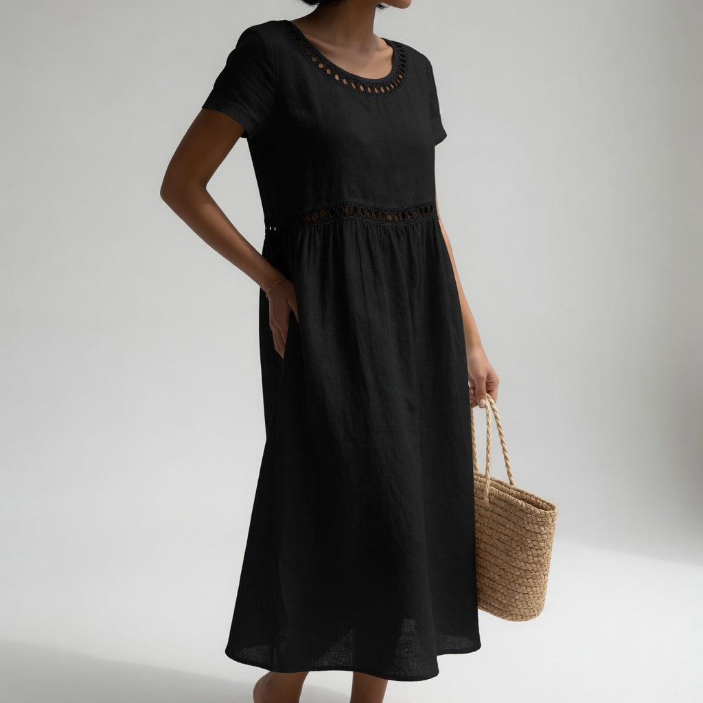 Livia - Embroidered Linen-Blend Midi Dress