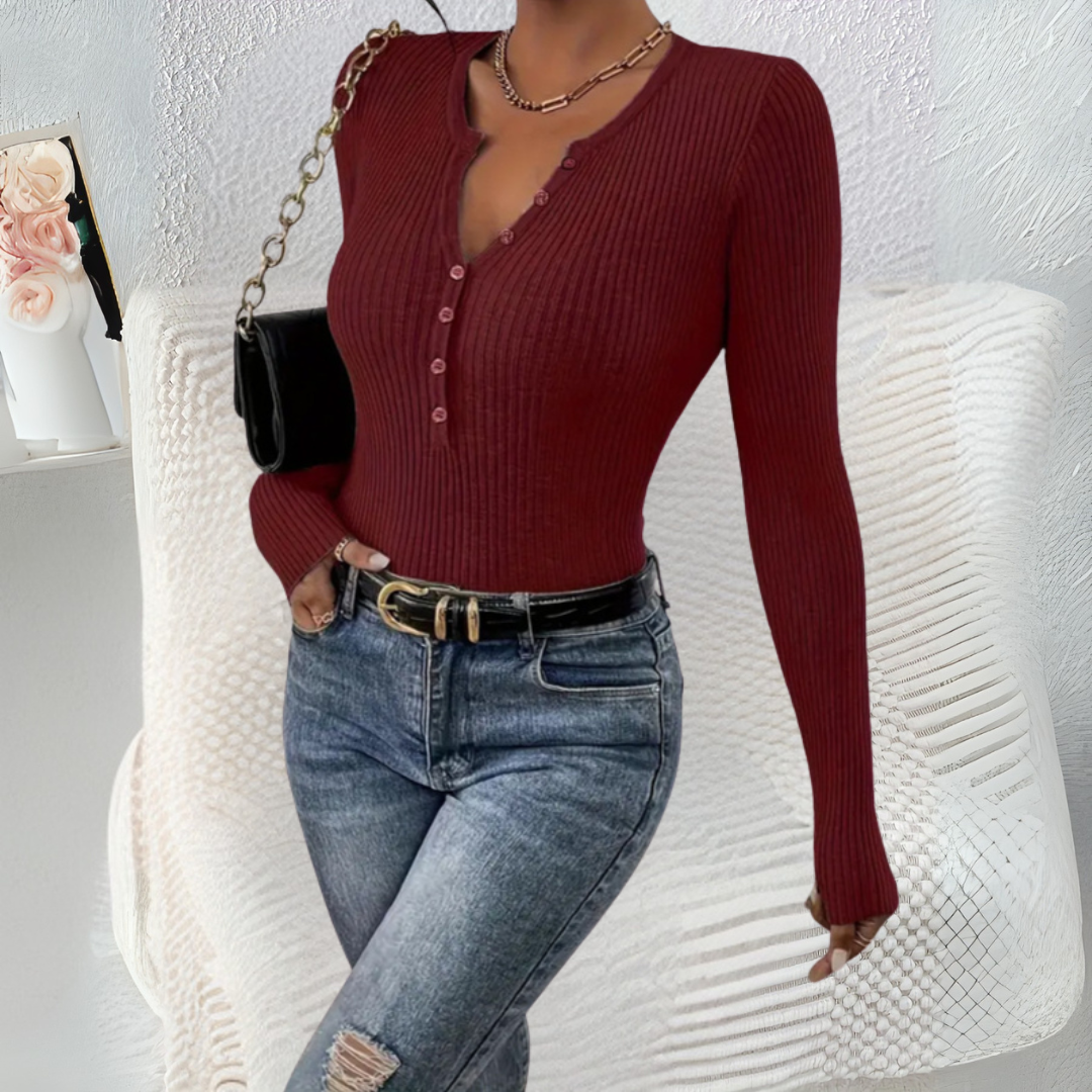 Estefania - Everyday Button-Front Long Sleeve Top