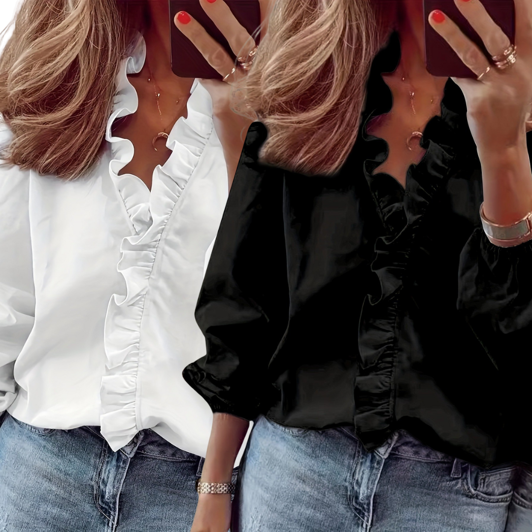 Lorelei - Timeless V-Neck Blouse with Ruffles