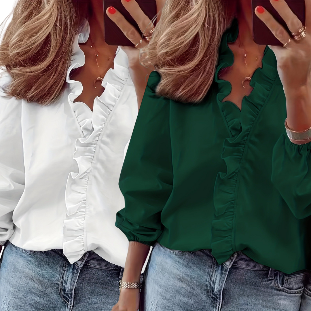 Lorelei - Timeless V-Neck Blouse with Ruffles