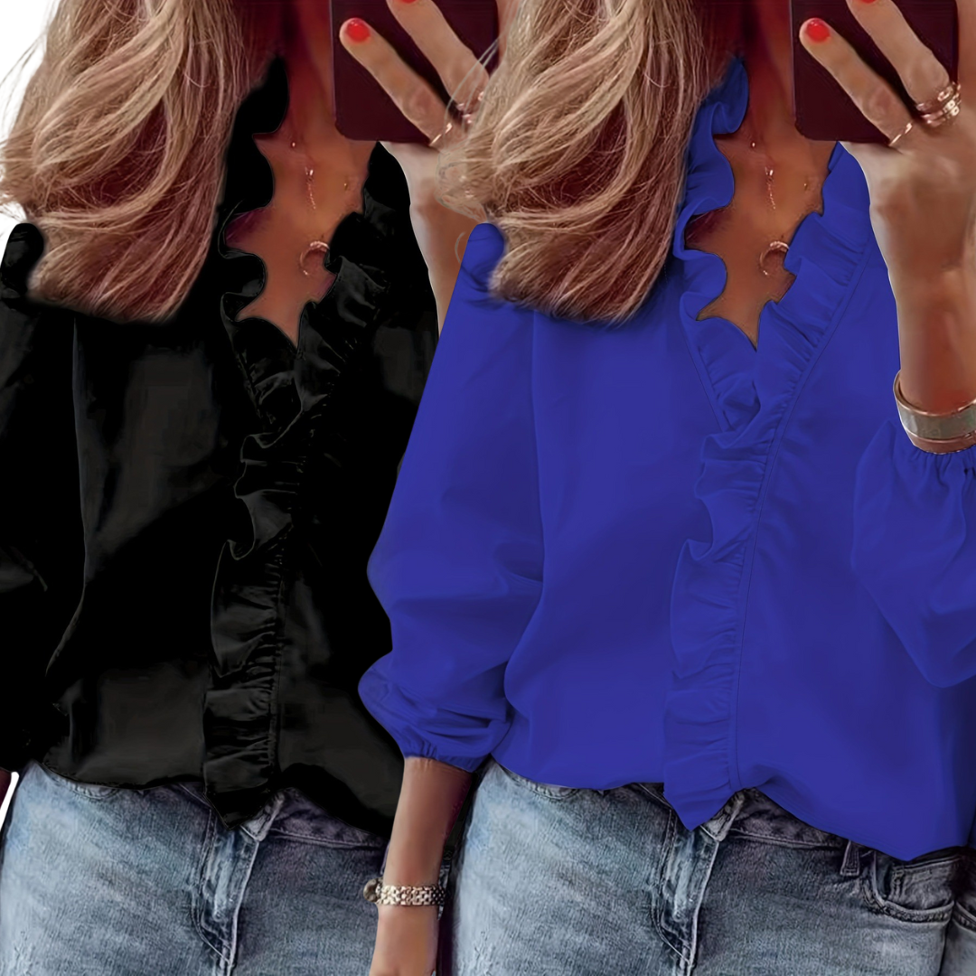 Lorelei - Timeless V-Neck Blouse with Ruffles