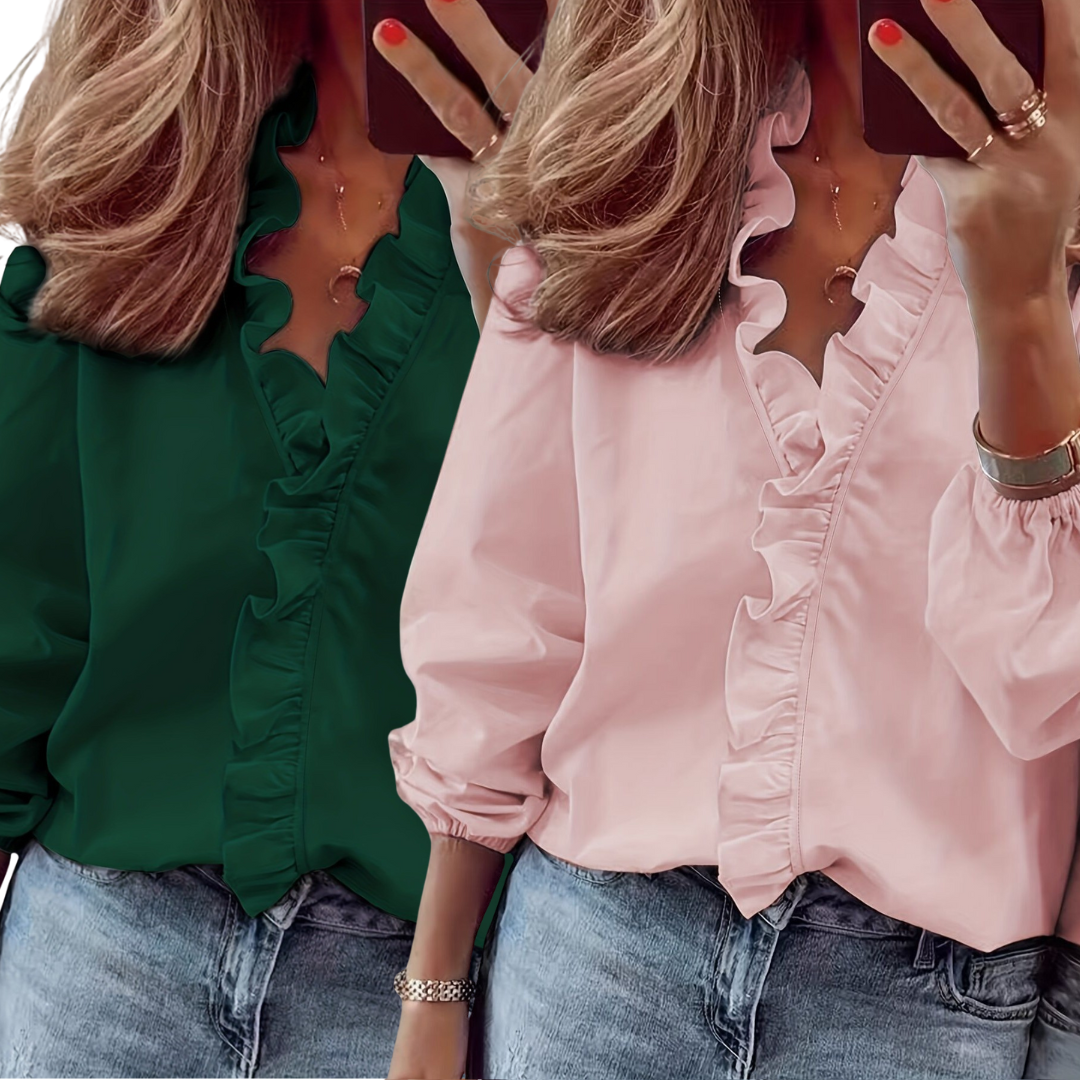 Lorelei - Timeless V-Neck Blouse with Ruffles