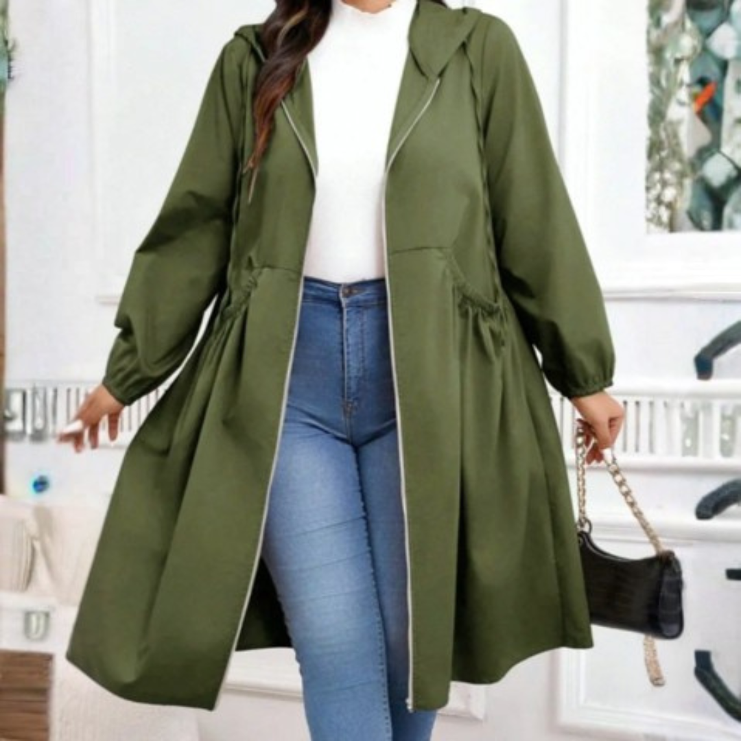 AVRILT - Plus Size Drawstring Zip-Up Long