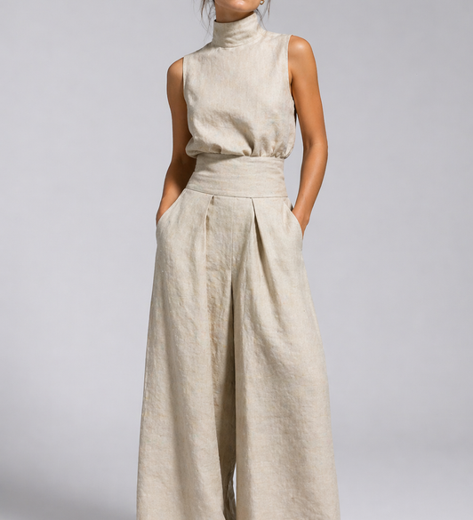 Lucinda - Sleeveless Cotton-Linen Two-Piece Set