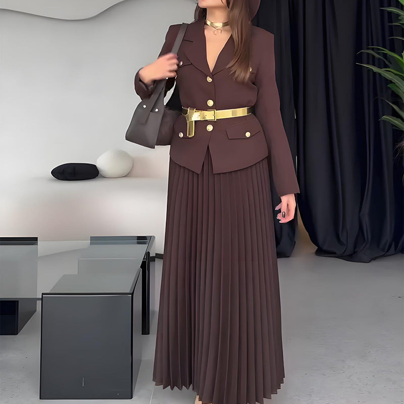 EMILIET - Chic Belted Blazer & Pleated