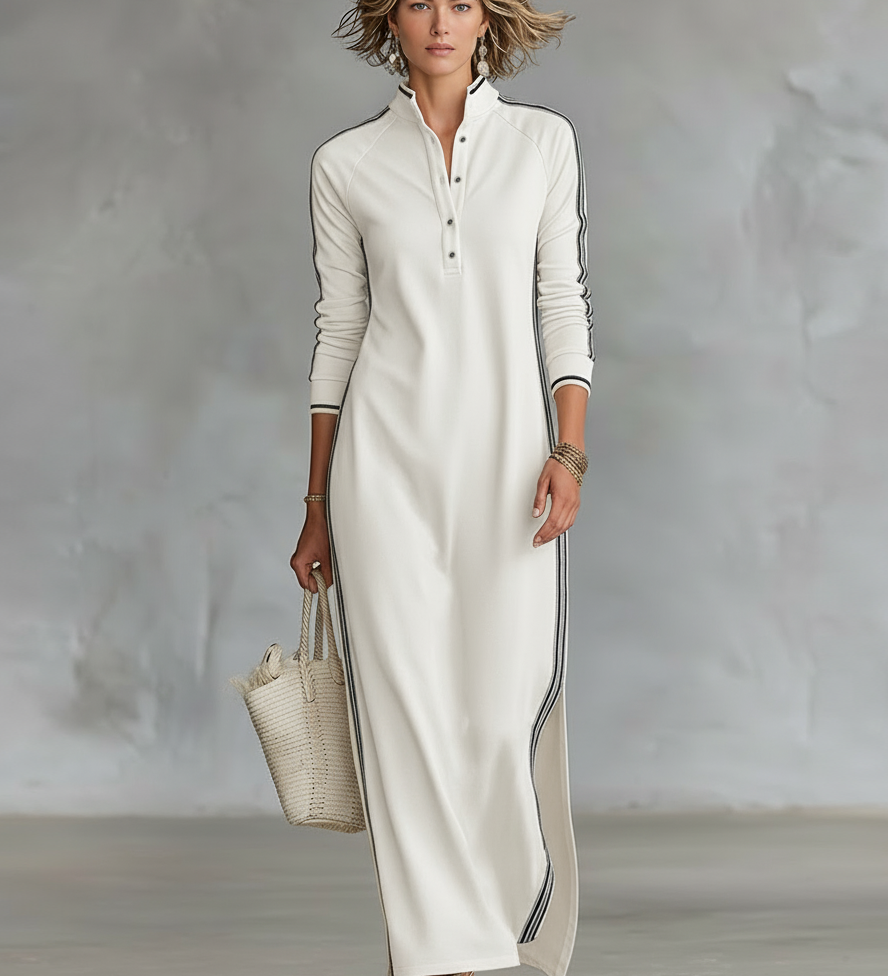 Delia - Button-Collar Sweatshirt Maxi Dress