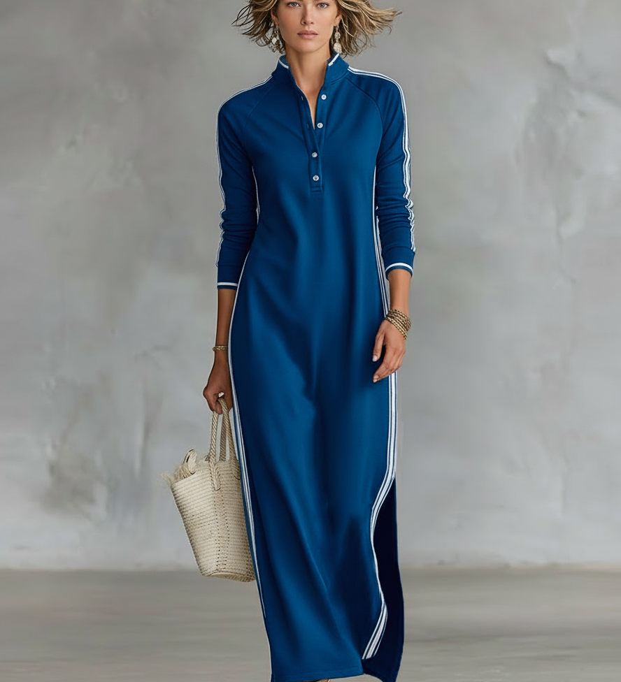 Delia - Button-Collar Sweatshirt Maxi Dress