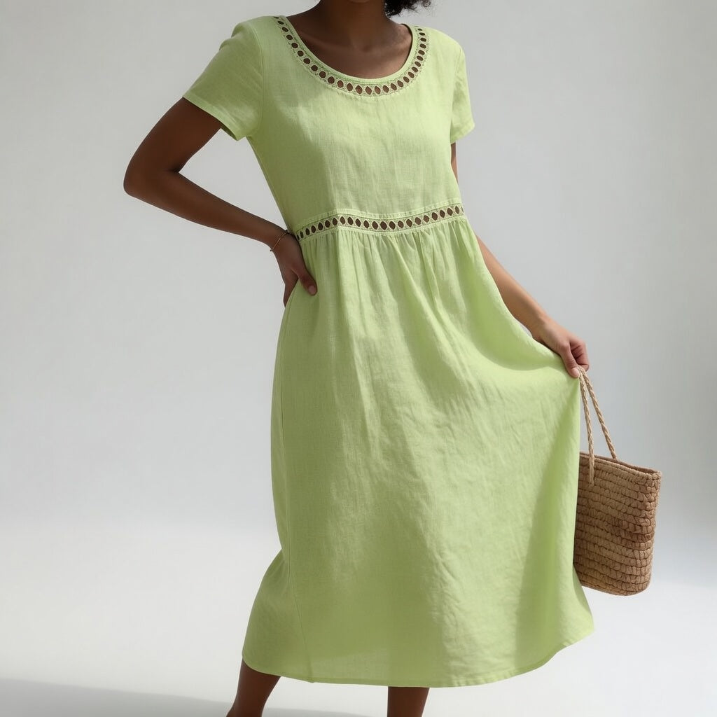 Livia - Embroidered Linen-Blend Midi Dress