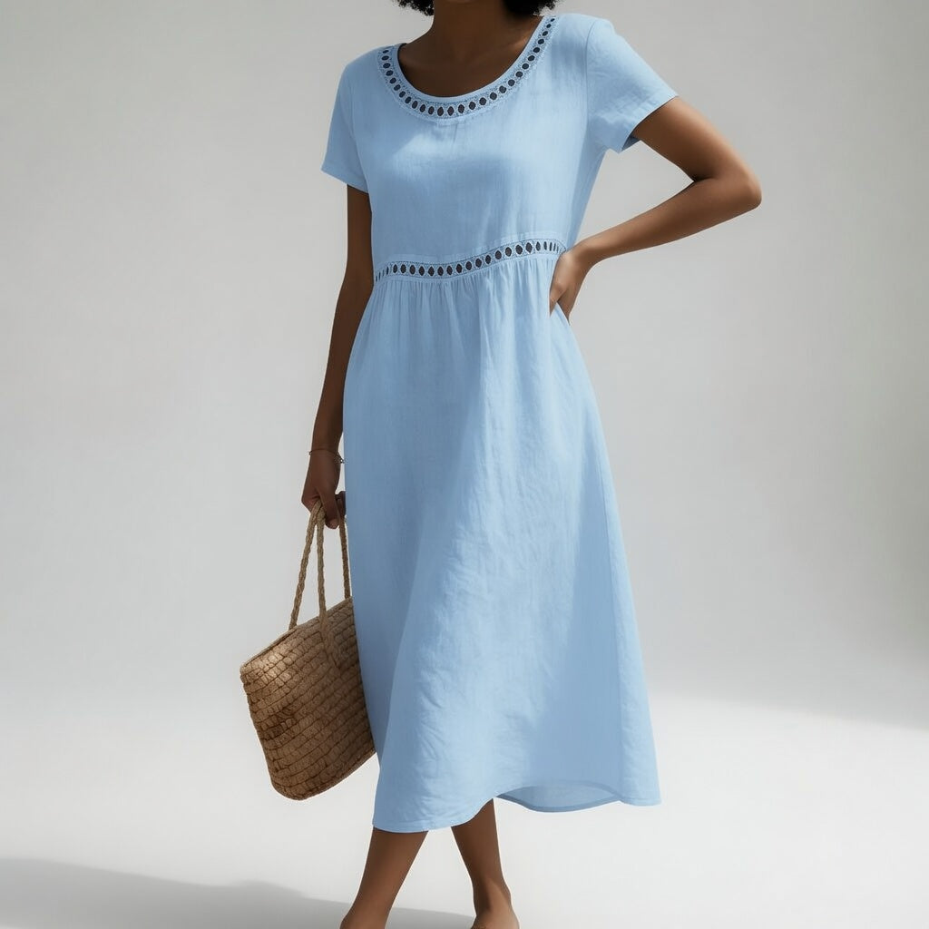 Livia - Embroidered Linen-Blend Midi Dress