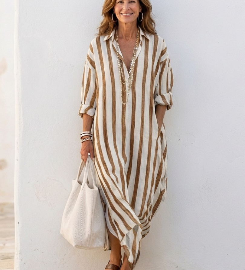 Naomi - Striped Midi Shirt Dress