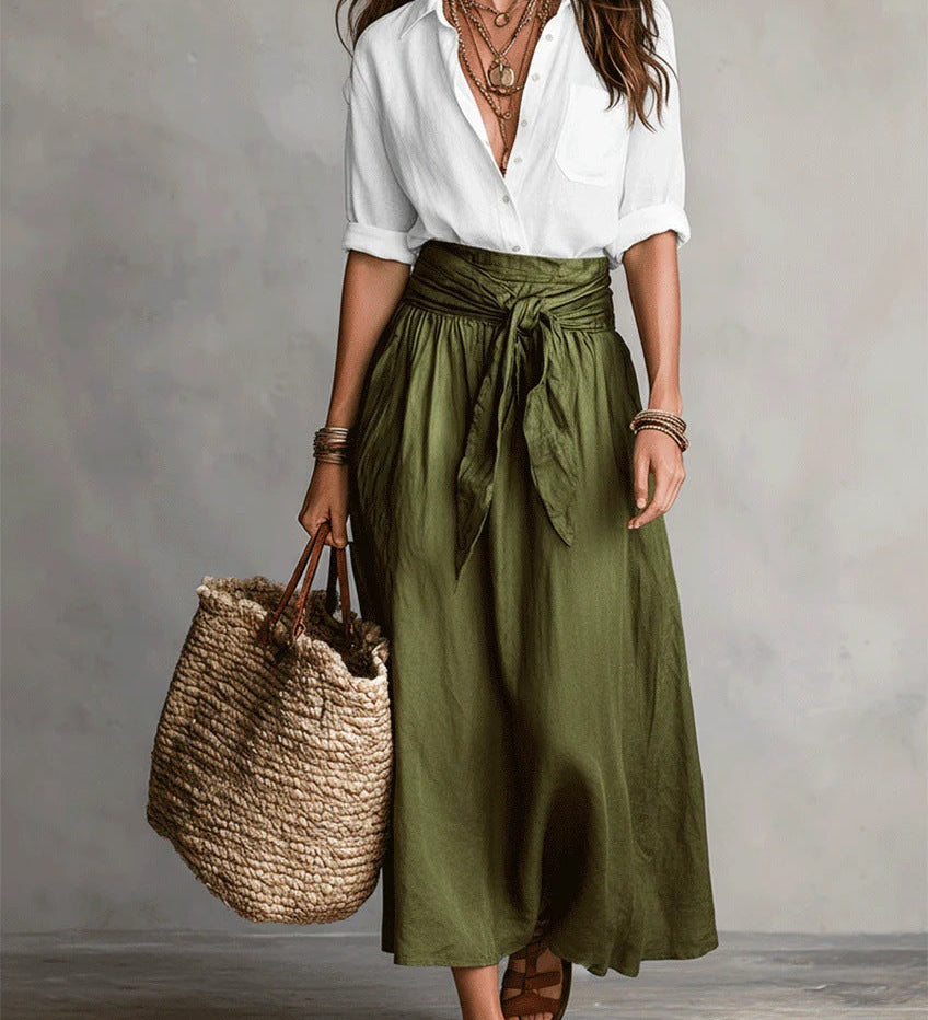 Camilla - Shirt and Belted Midi Skirt Set