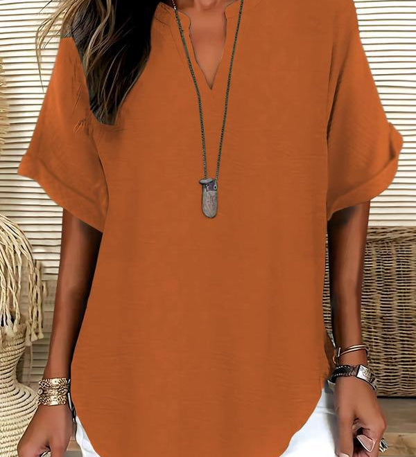 Genneva - Casual Plain Short Sleeve Blouse