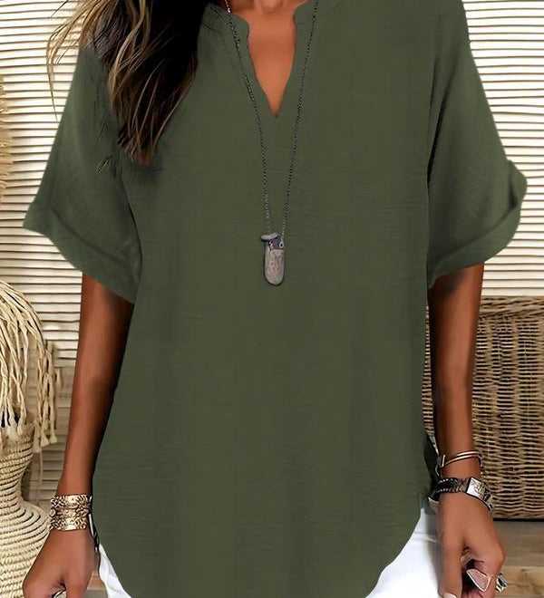 Genneva - Casual Plain Short Sleeve Blouse