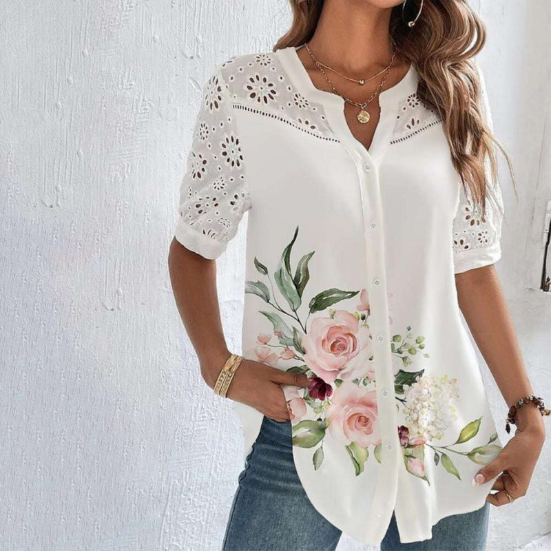 Annelise - Casual Lace Printed Blouse