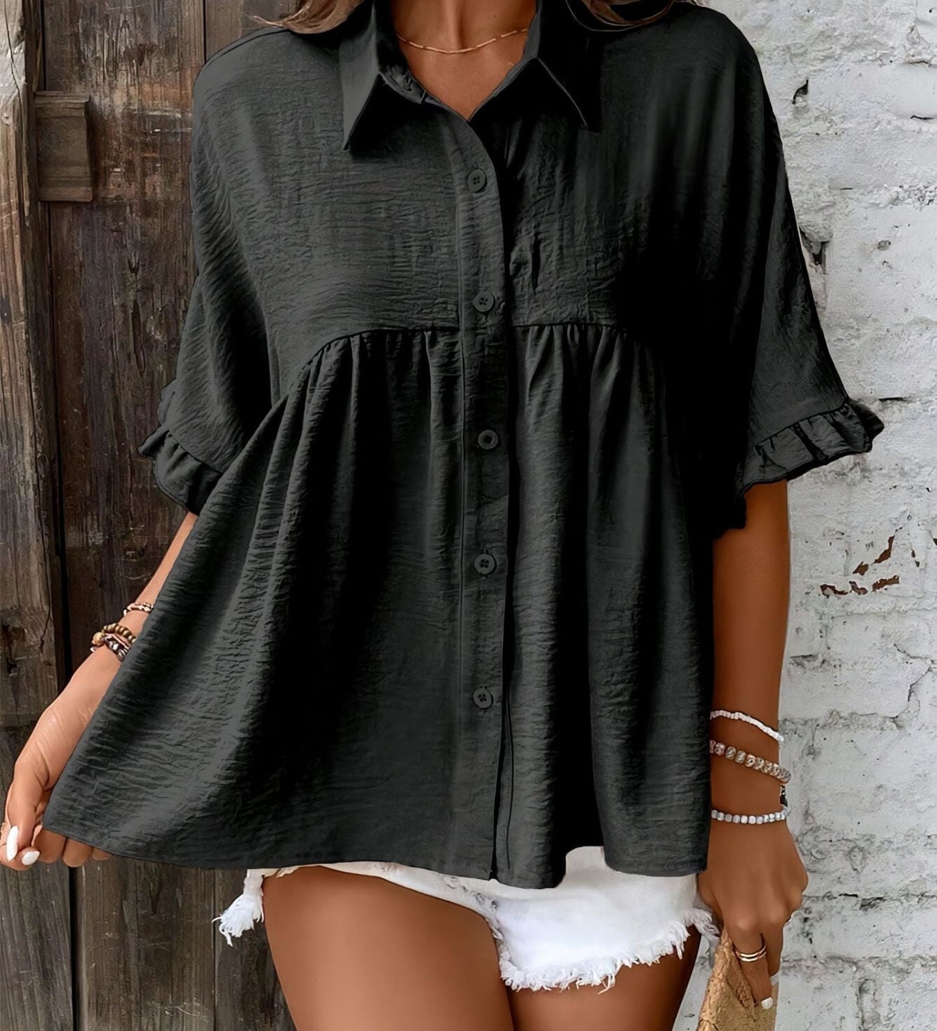 Ellasa - Casual Plus Size Ruffle Button-Front Blouse