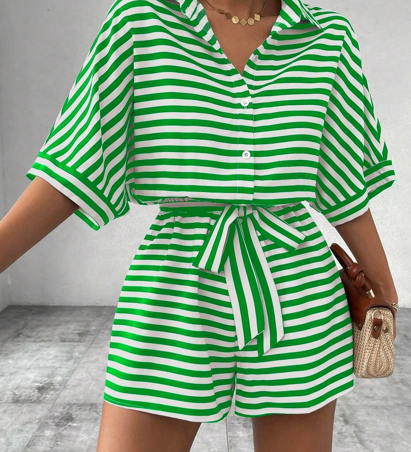 CANDIDA™ – Casual Striped Tie-Front Summer Romper
