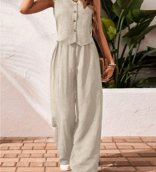 CHARISSA™ – Elegant Sleeveless V-Neck Top and Trousers Set